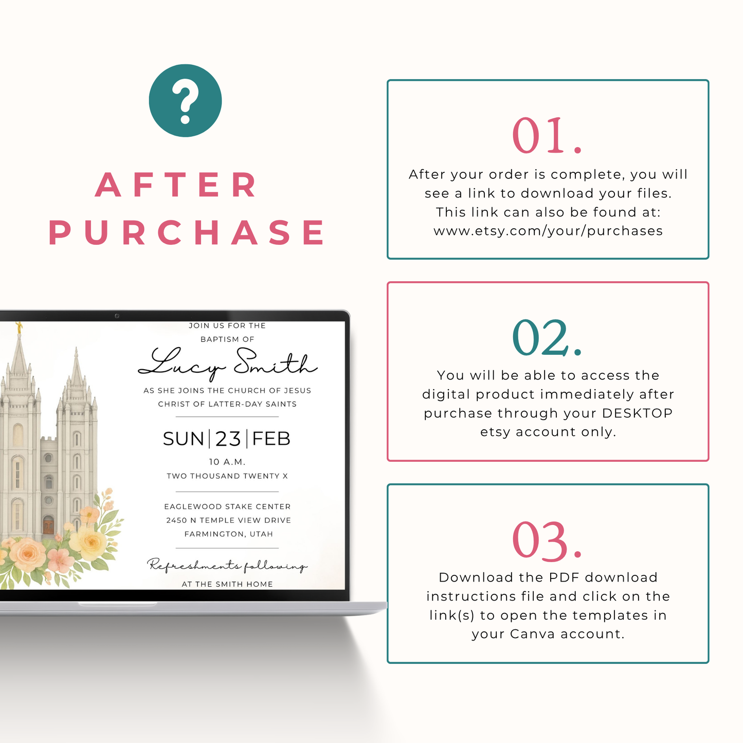LDS Baptism Invitation Editable Template – Instant Canva Download