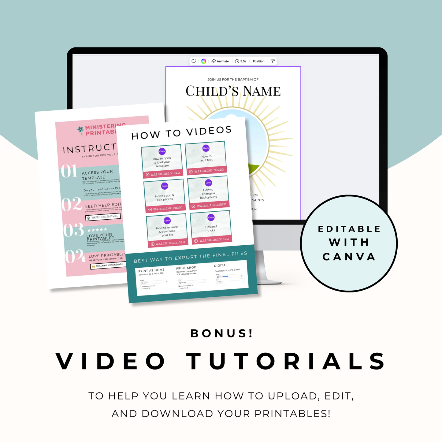 LDS Baptism Invitation – Canva Editable Sunrays Digital Download