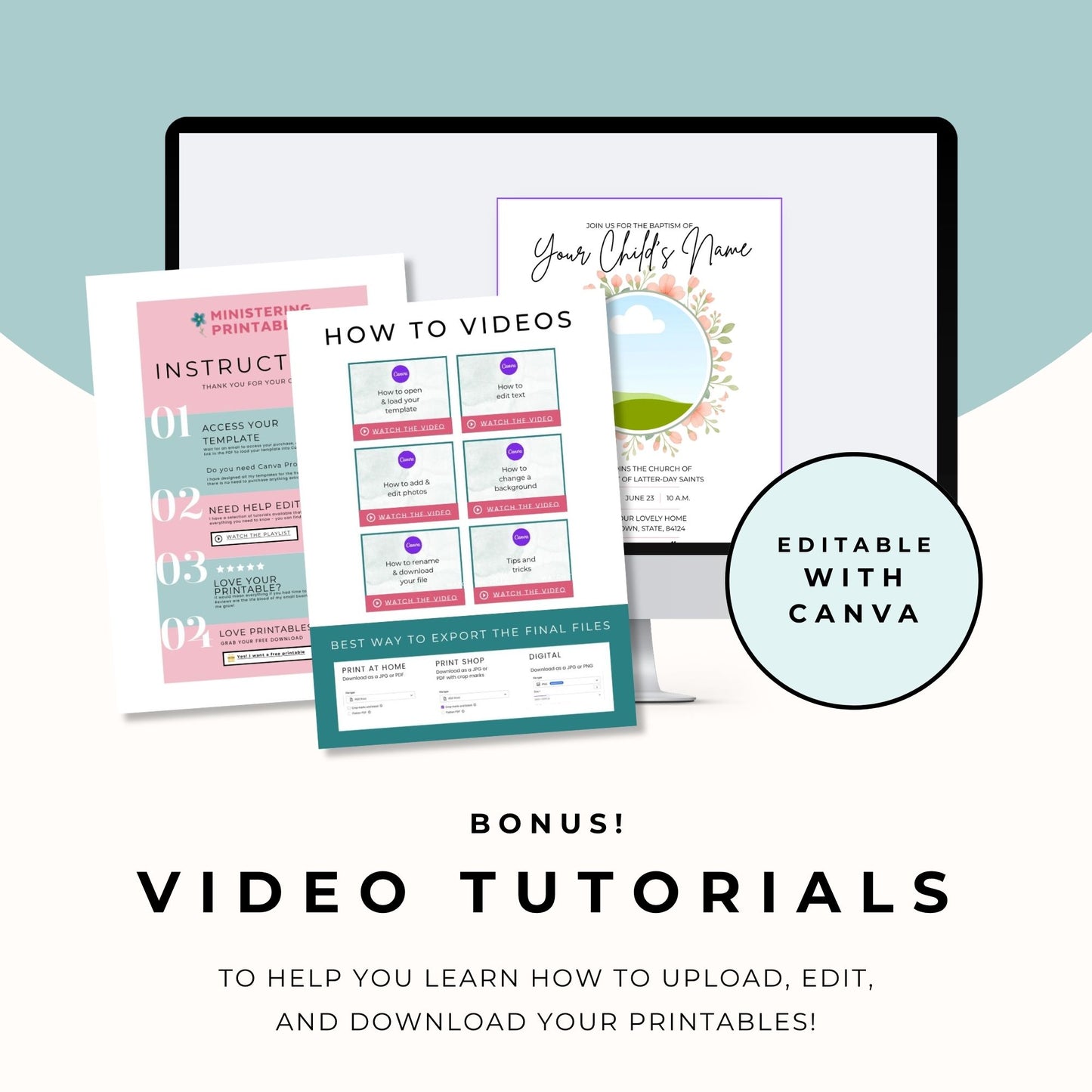 LDS Baptism Invitation for Girls – Canva Printable Floral Design