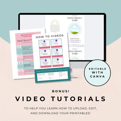 LDS Baptism Program Template – Editable Canva Printable Foldable Sunray Design