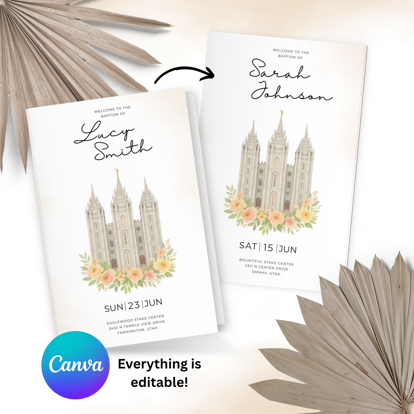 LDS Baptism Invitation and Program Bundle for Boys and Girls - Editable Canva Template