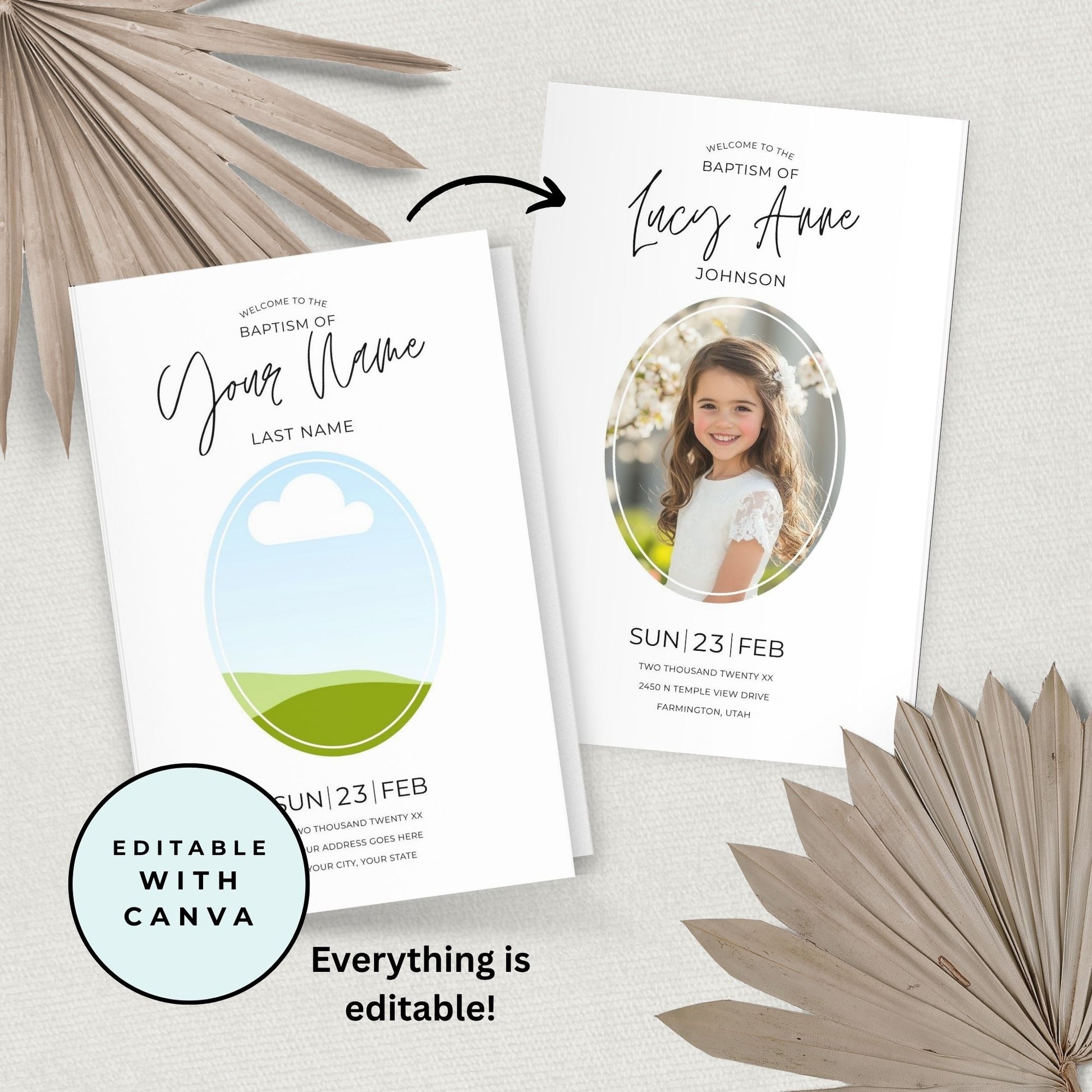 Baptism Program Template Set Matching Invitation Bundle LDS Digital Download Editable Canva Design Foldable Format Perfect Ceremony Planning Latter-day Saints Mormon Family Celebration Boys Girls Gender Neutral Style Instant Access DIY
