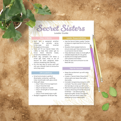 LDS Secret Sister Girls Camp Kit Digital Template and Printables