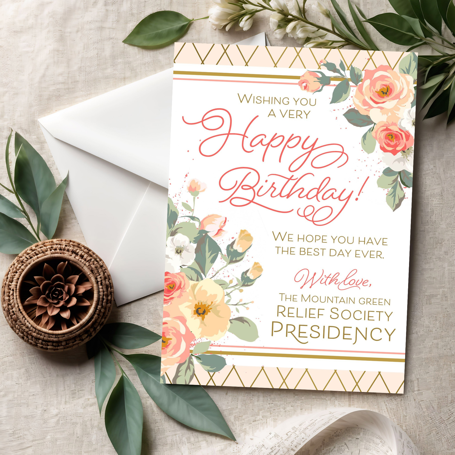 Relief Society Custom Birthday Card | LDS Relief Society Rose Custom Card
