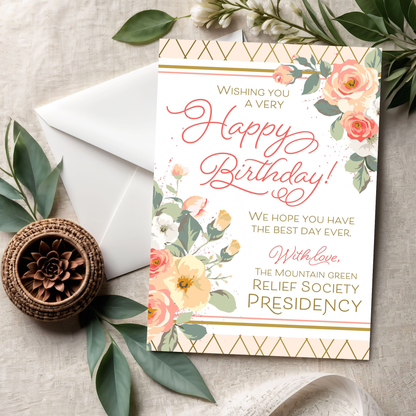 Relief Society Custom Birthday Card | LDS Relief Society Rose Custom Card