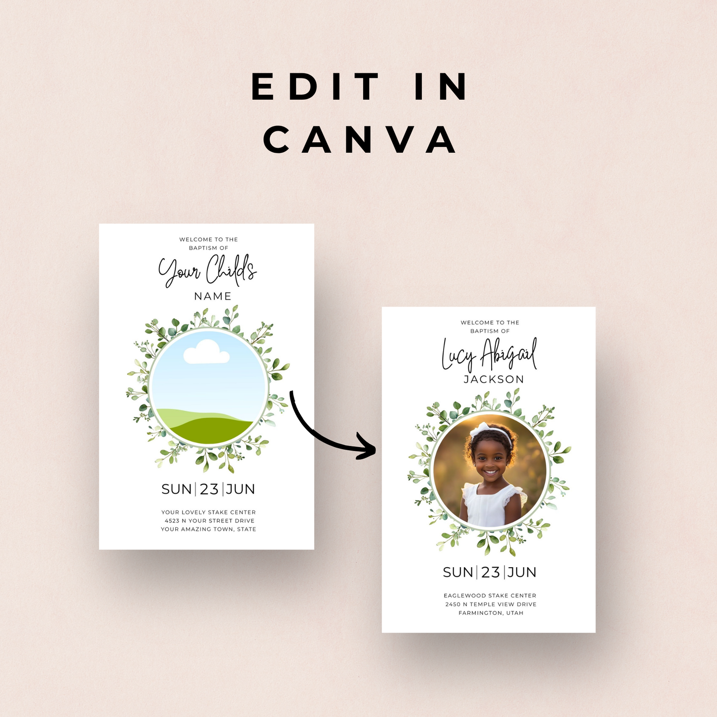 LDS Baptism Program Template – Editable Canva Printable Foldable