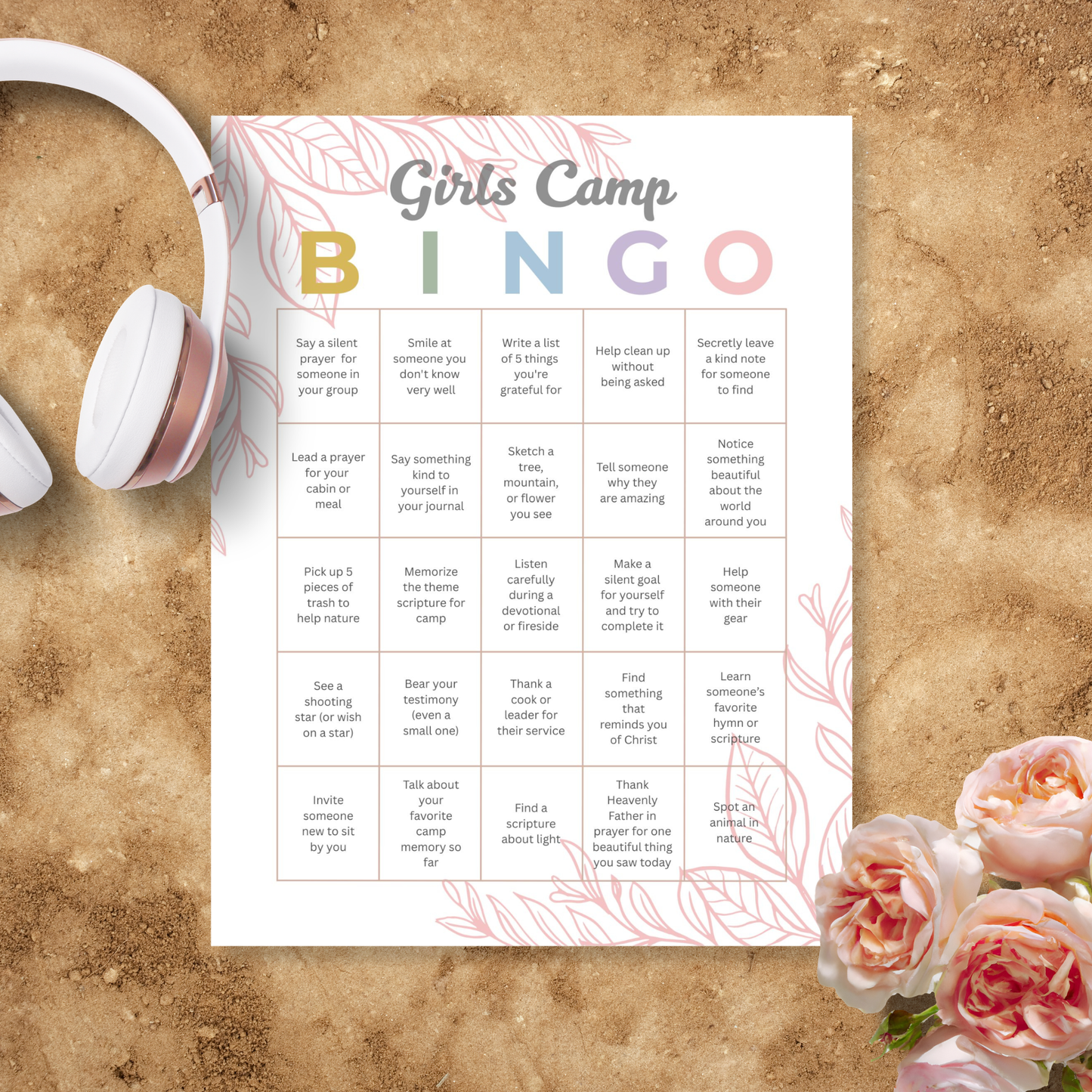 Church Camp Game LDS Young Women Bingo Activity Printable PDF Download Digital Format Editable Canva Template Easy Print Setup Youth Group Entertainment Perfect Summer Camp Planning Interactive Fun Activity Youth Leader Resource Essential
