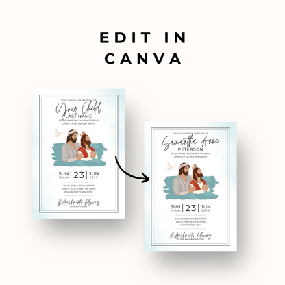 LDS Baptism Invitation – Editable Canva Digital Download Template