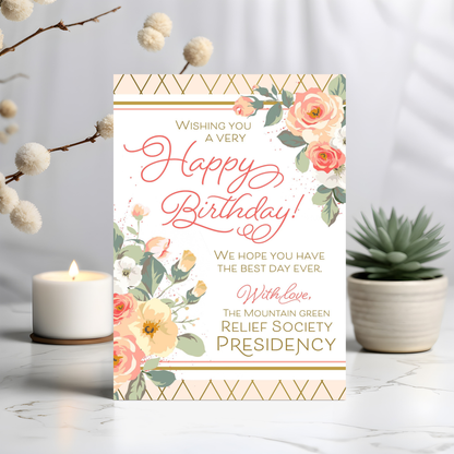 Relief Society Custom Birthday Card | LDS Relief Society Rose Custom Card