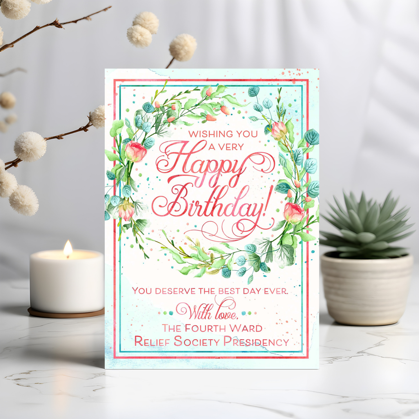 Relief Society Custom Birthday Card - Personalized LDS Ward Printable