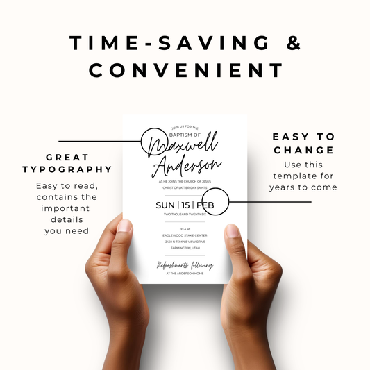 Baptism Invitation Template – Editable Minimalist LDS Design for Instant Download