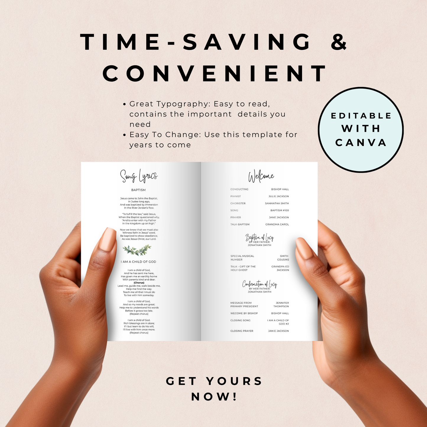 LDS Baptism Program Template – Editable Canva Printable Foldable