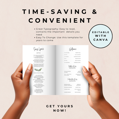 LDS Baptism Program Template – Editable Canva Printable Foldable