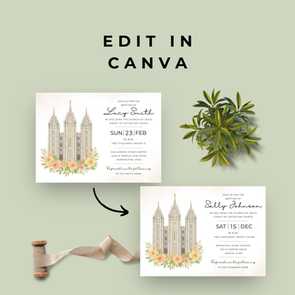 LDS Baptism Invitation Editable Template – Instant Canva Download