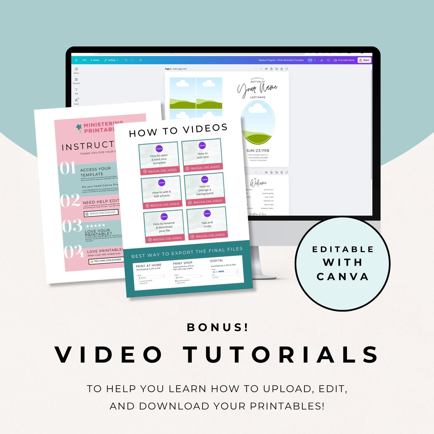 LDS Baptism Invitation Bundle – Editable Canva Program for Boys and Girls
