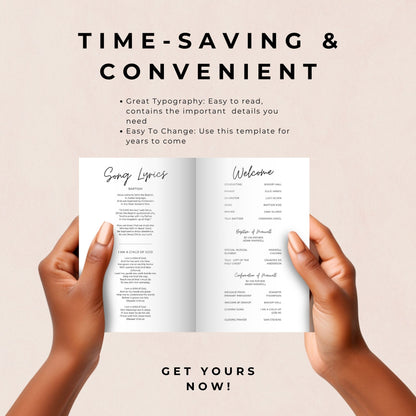 LDS Baptism Program – Editable Minimalist Template Instant Download
