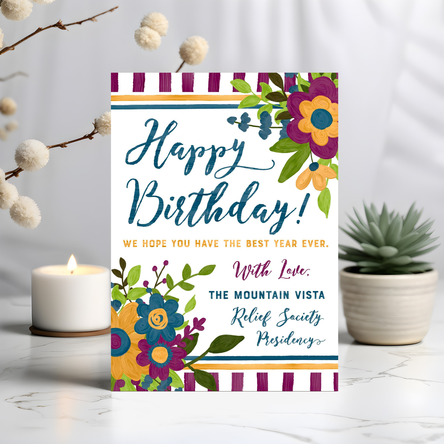 Relief Society Birthday Card – Custom Ward Name Digital Download