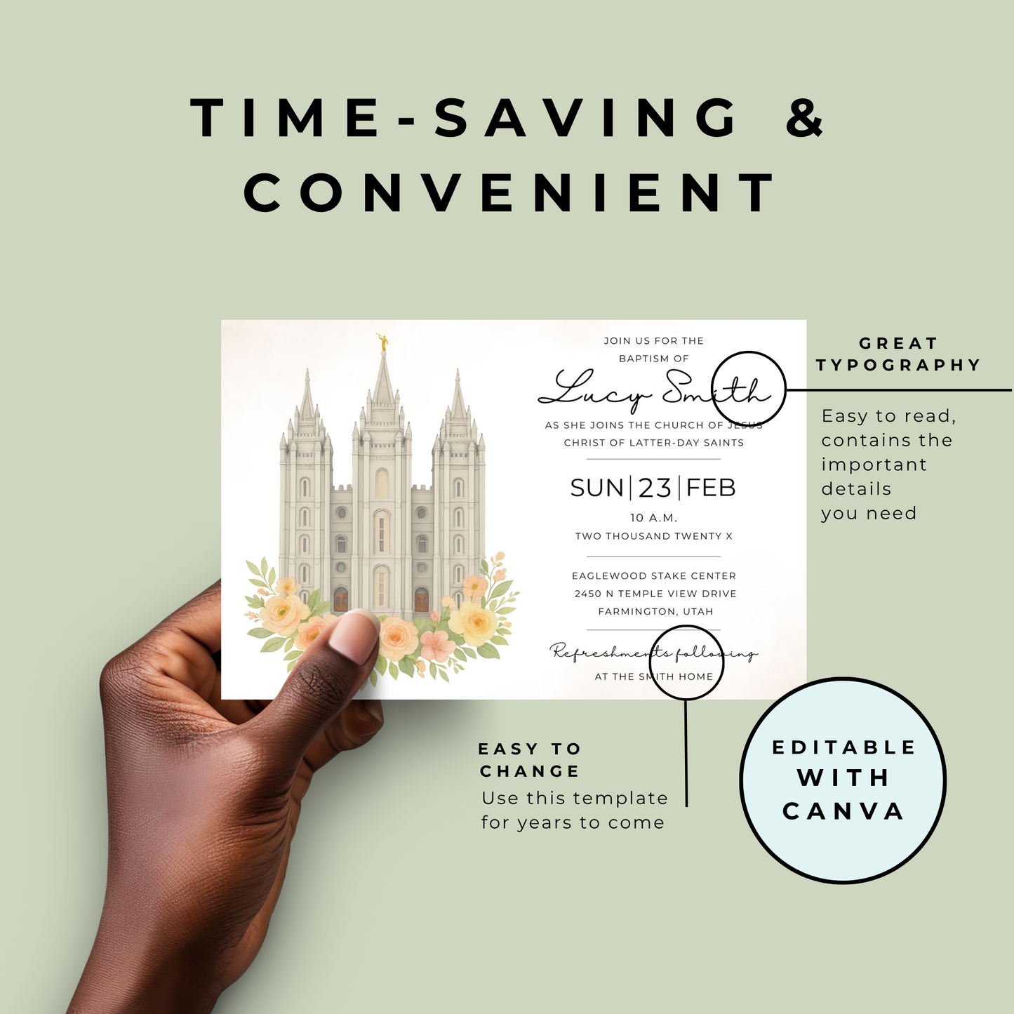 LDS Baptism Invitation Editable Template – Instant Canva Download