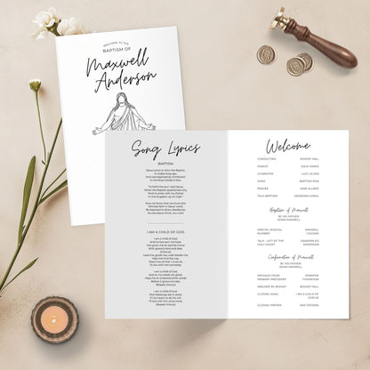 Instant Download Baptism Program Digital Template Editable Canva Format LDS Church Ceremony Planning Minimalist Design Style Modern Baptism Celebration Quick Edit Template Professional Program Layout DIY Printable Format Beautiful Clean