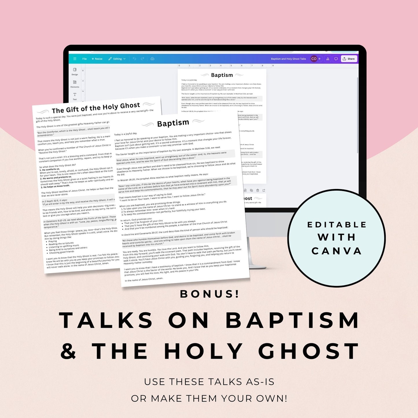 LDS Baptism Invitation and Program Editable Canva Template Bundle