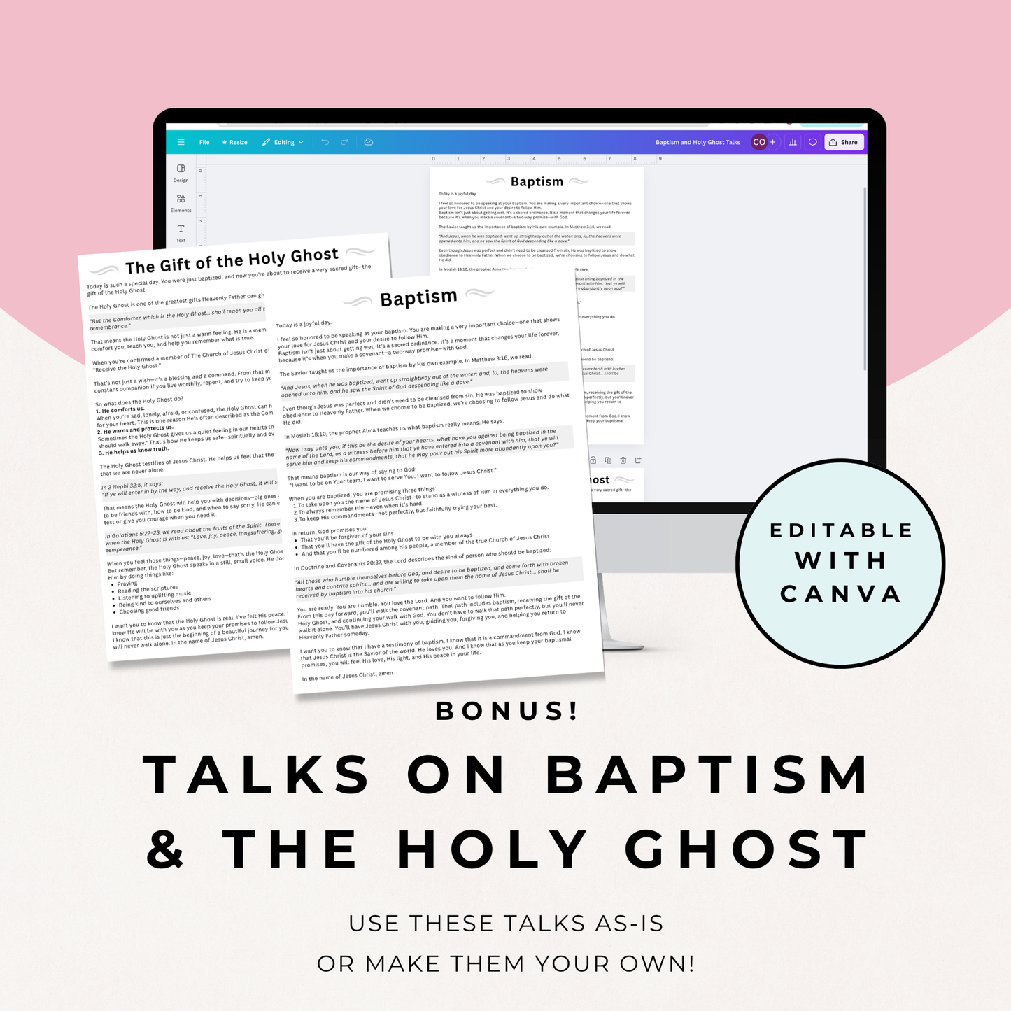 LDS Baptism Invitation and Program Bundle for Boys and Girls - Editable Canva Template