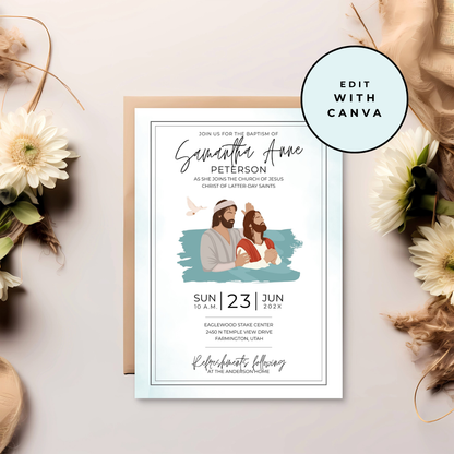 LDS Baptism Invitation – Editable Canva Digital Download Template