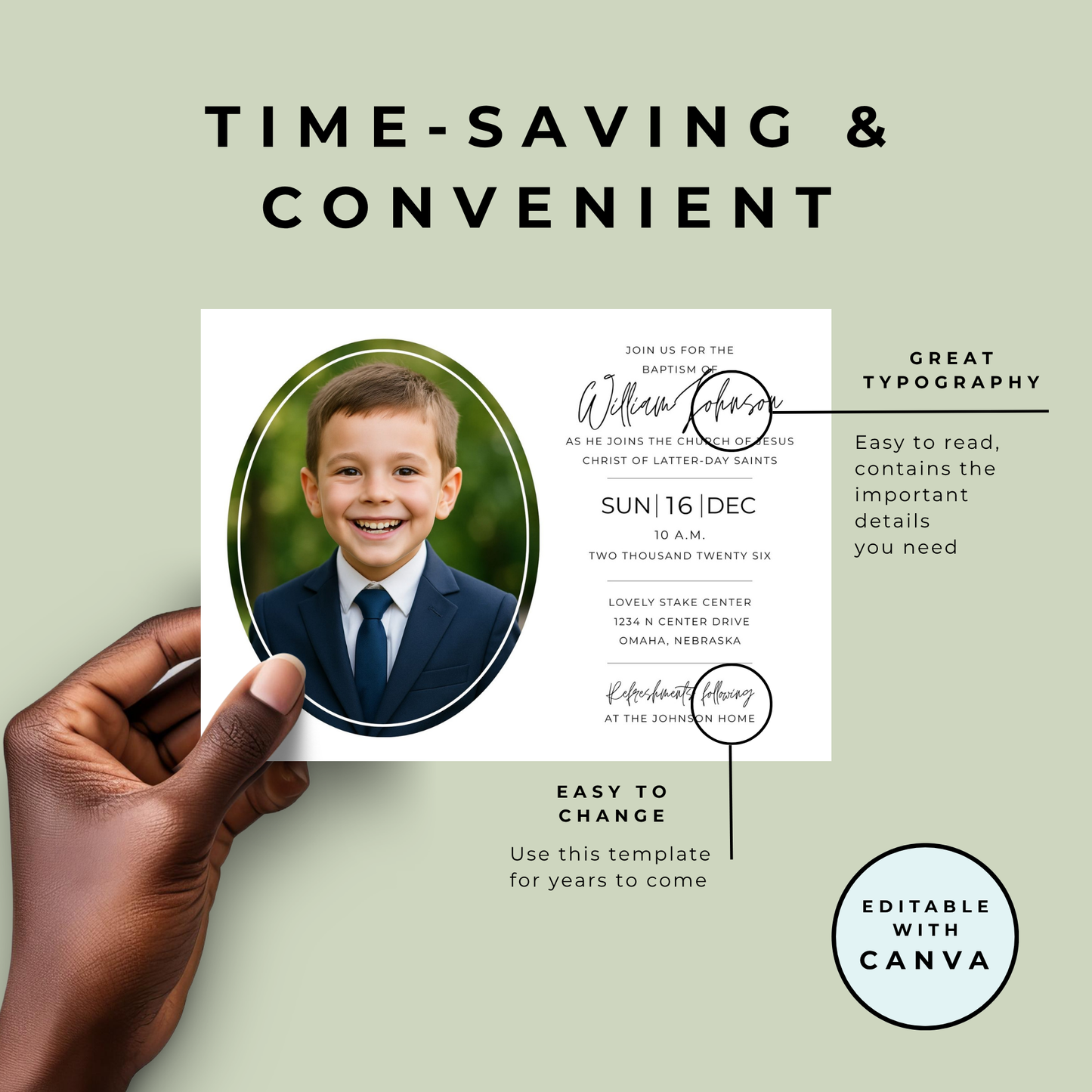 LDS Baptism Invitation – Editable Canva Printable Template