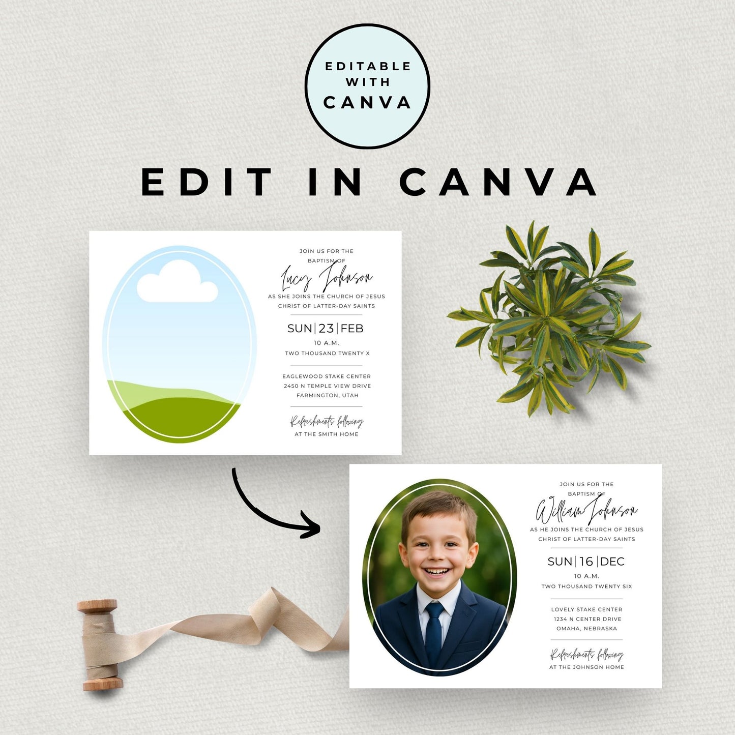 LDS Baptism Invitation Bundle – Editable Canva Program for Boys and Girls
