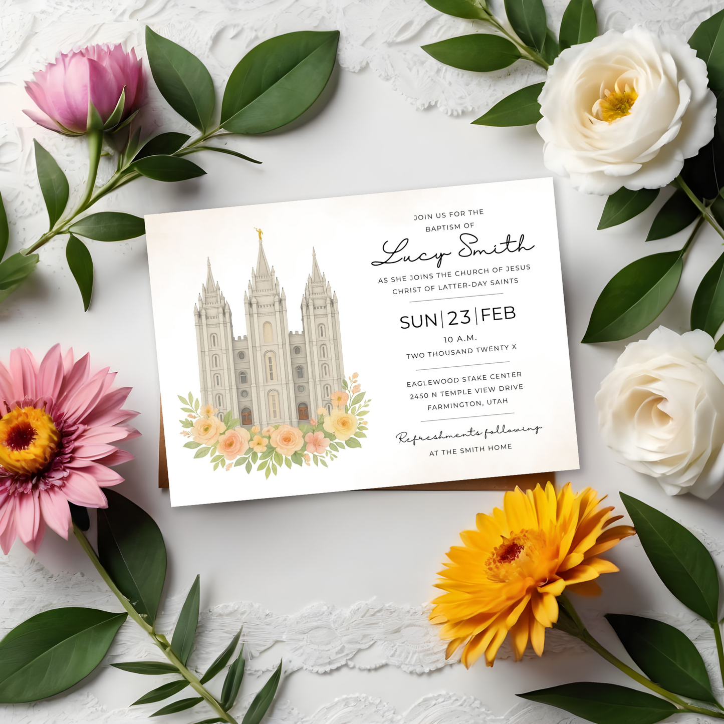 Customizable Baptism Invitation Editable Template Digital Download Canva Format Instant Access File Easy Personalization Options Printable Design Ready Five By Seven Size Perfect Church Ceremony Religious Faith Milestone Celebration DIY