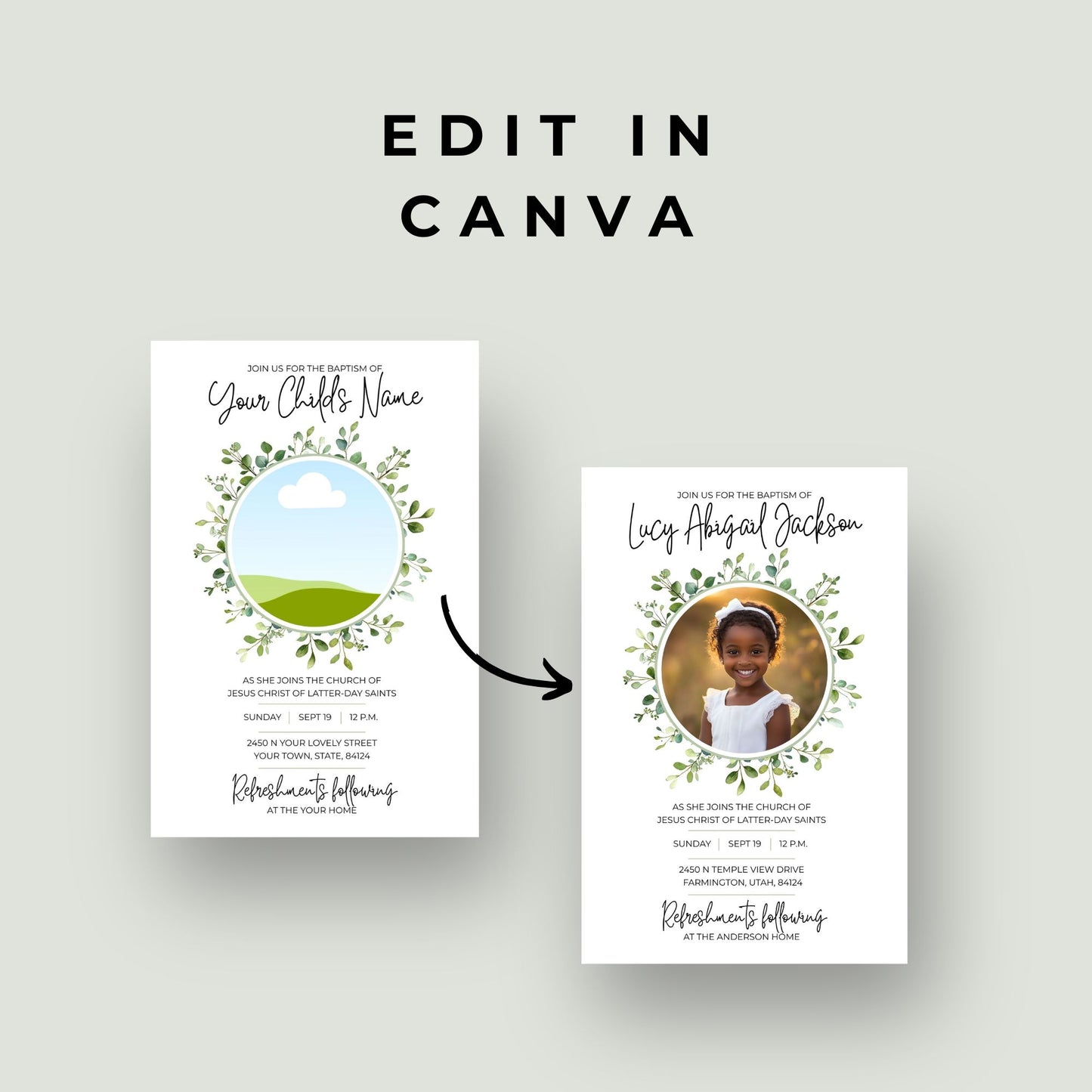 LDS Baptism Invitation and Program Bundle for Boys and Girls - Editable Canva Template