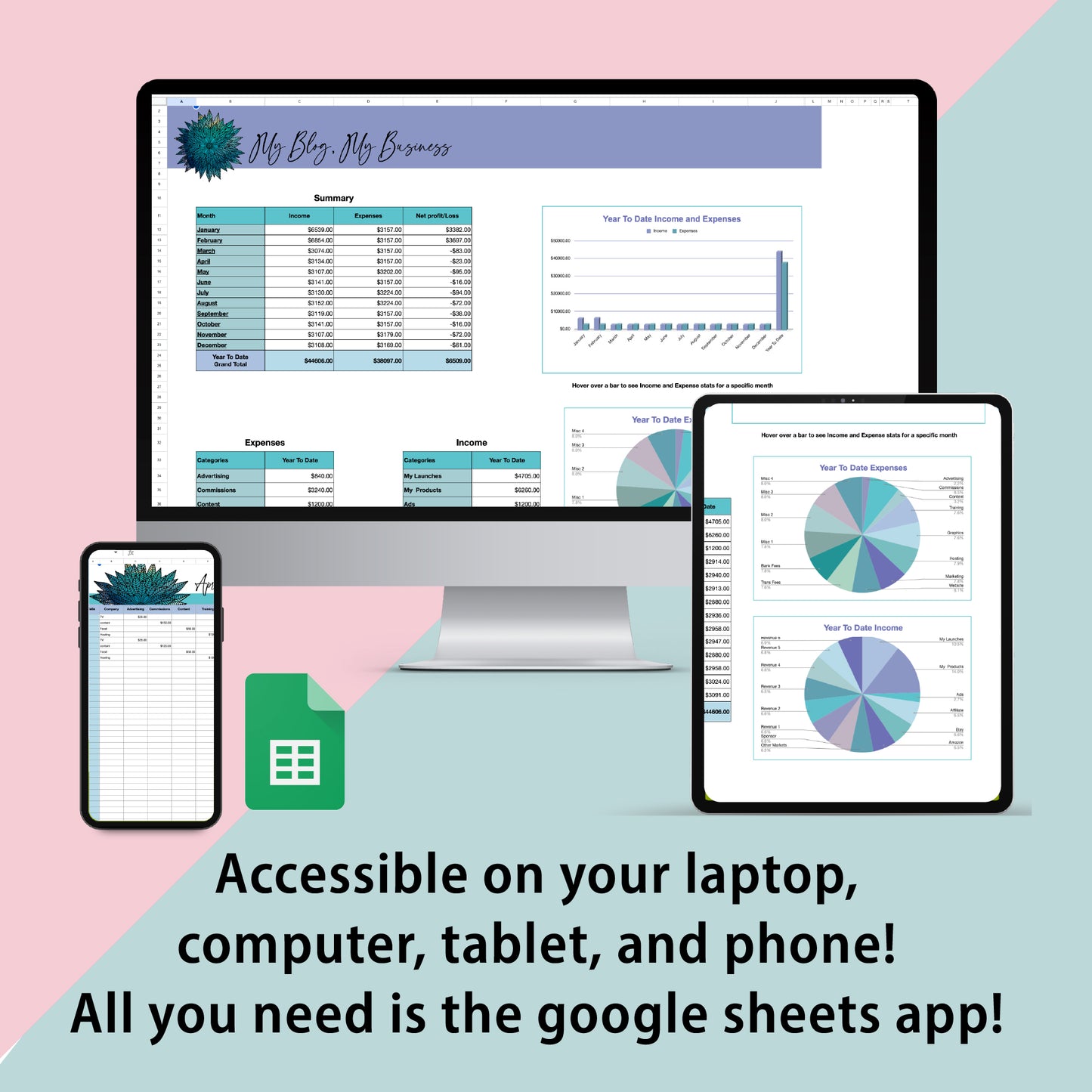 Your Business and Blog Income and Expense Tracker - Blue Mandala Edition
