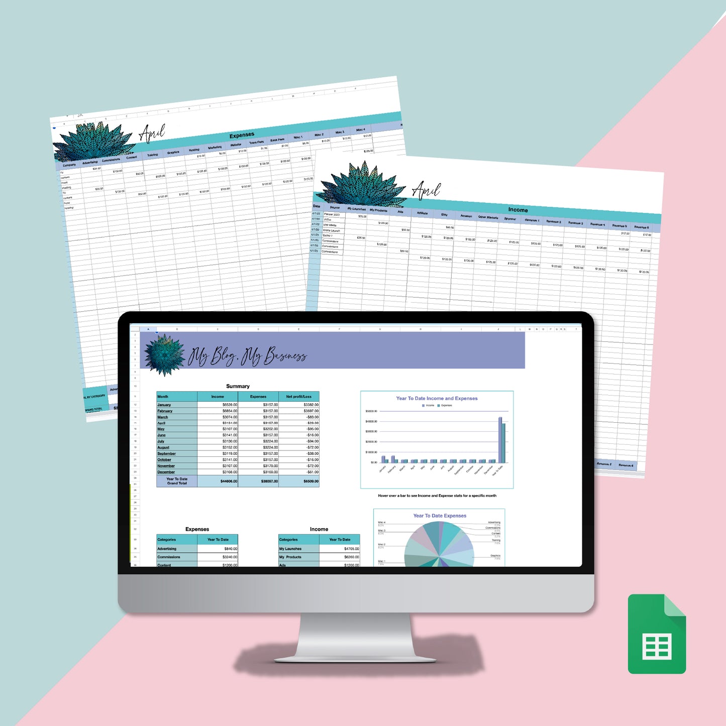 Your Business and Blog Income and Expense Tracker - Blue Mandala Edition