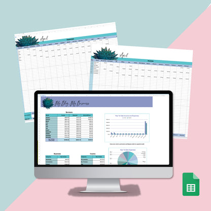 Your Business and Blog Income and Expense Tracker - Blue Mandala Edition