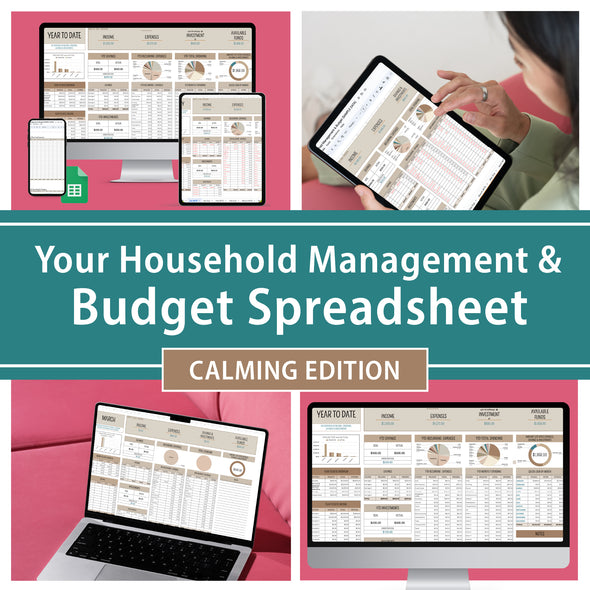 Household Management & Budget Spreadsheet - Calming Edition