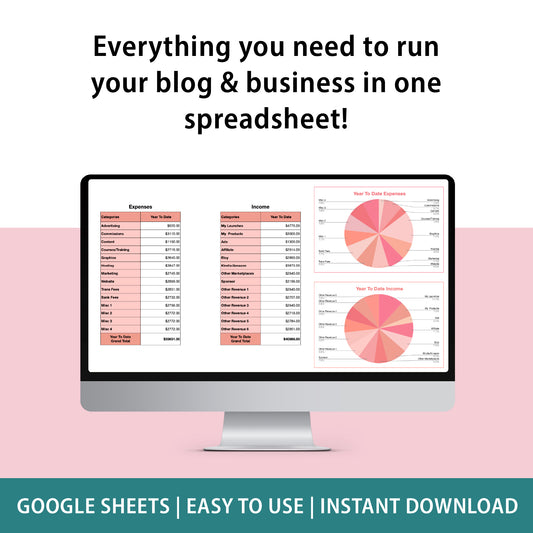 Your Business and Blog Income and Expense Tracker - Coral Edition