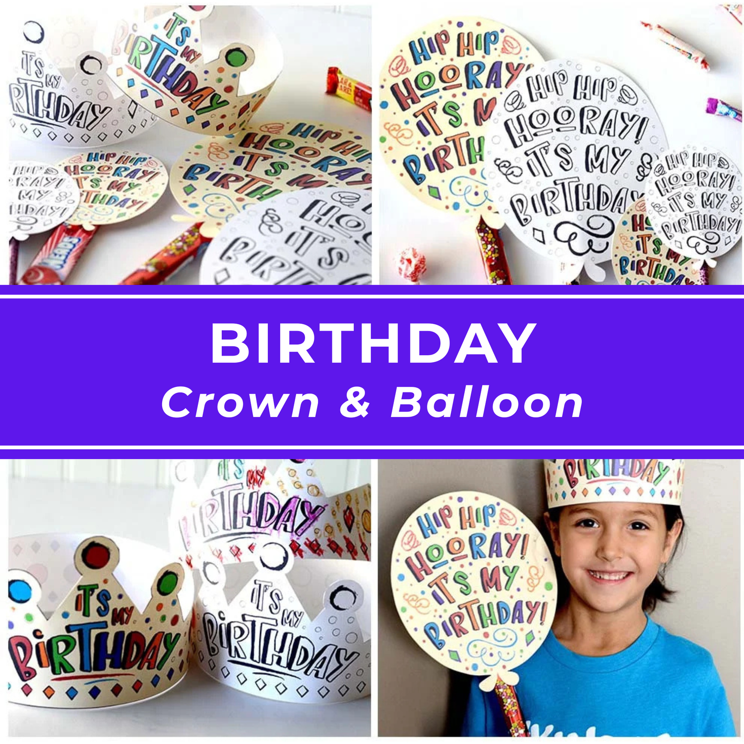 Printable Birthday Crown Template Kids Party Decoration Instant Download Digital File DIY Craft Activity Coloring Page Design Balloon Printable Included Fun Kids Birthday Celebration Classroom Party Supplies Budget Friendly Party Favor Easy