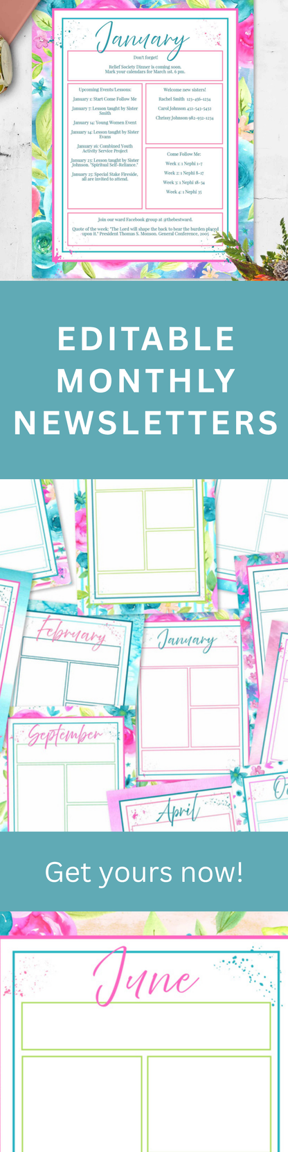 Church Newsletter Template – Editable for Relief Society Primary & Young Women