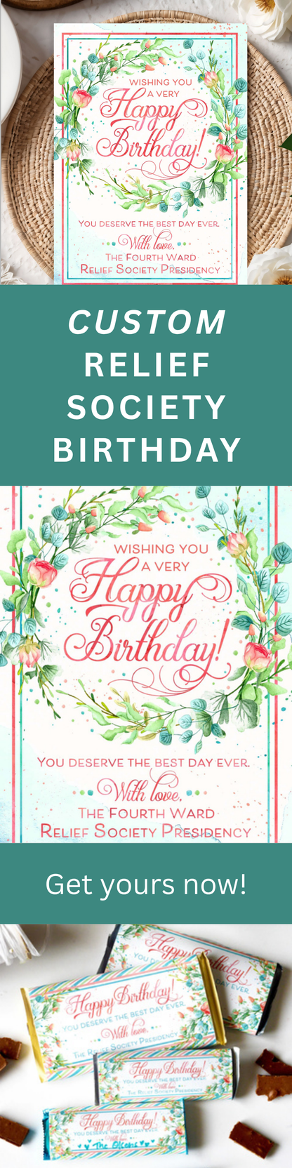 Personalized LDS birthday card for Relief Society sisters, printable 5x7 church card for mailing or birthday gifts