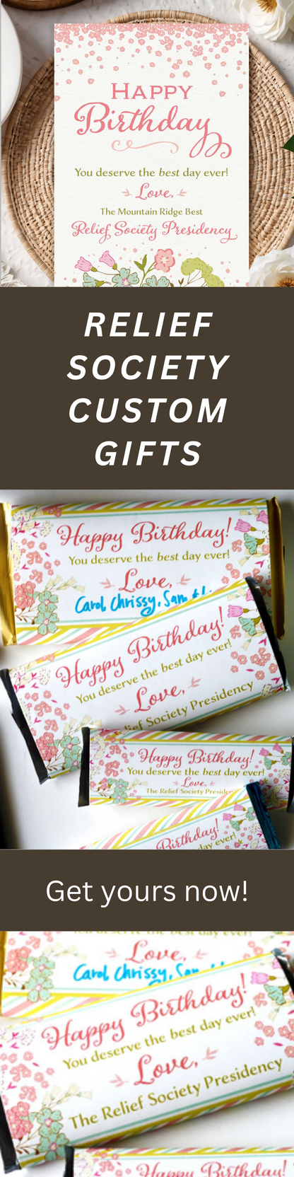 Relief Society Birthday Gift – Easy Printable Chocolate Wrapper
