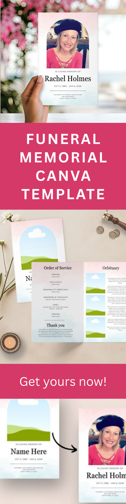 Funeral Program Template – Editable Canva Watercolor Design