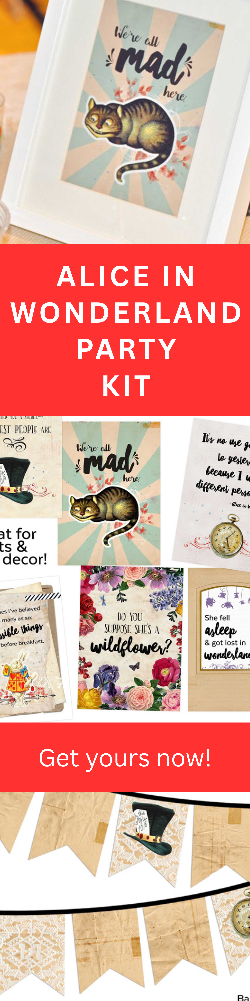 Alice in Wonderland Printable – 6 Quote Prints for Party Decor