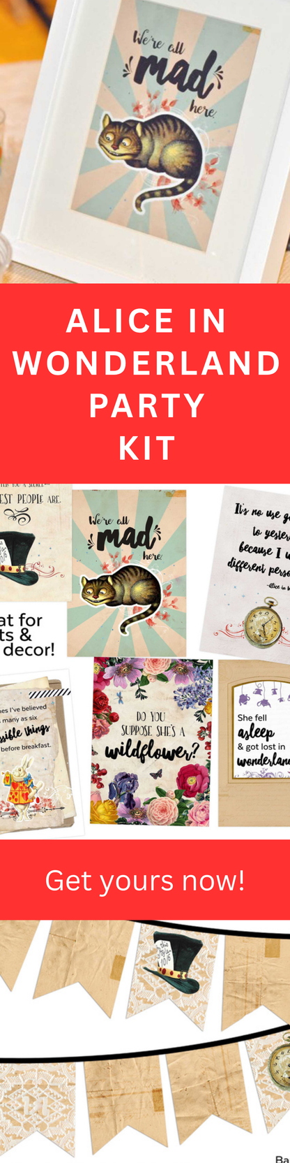 Alice in Wonderland Printable – 6 Quote Prints for Party Decor