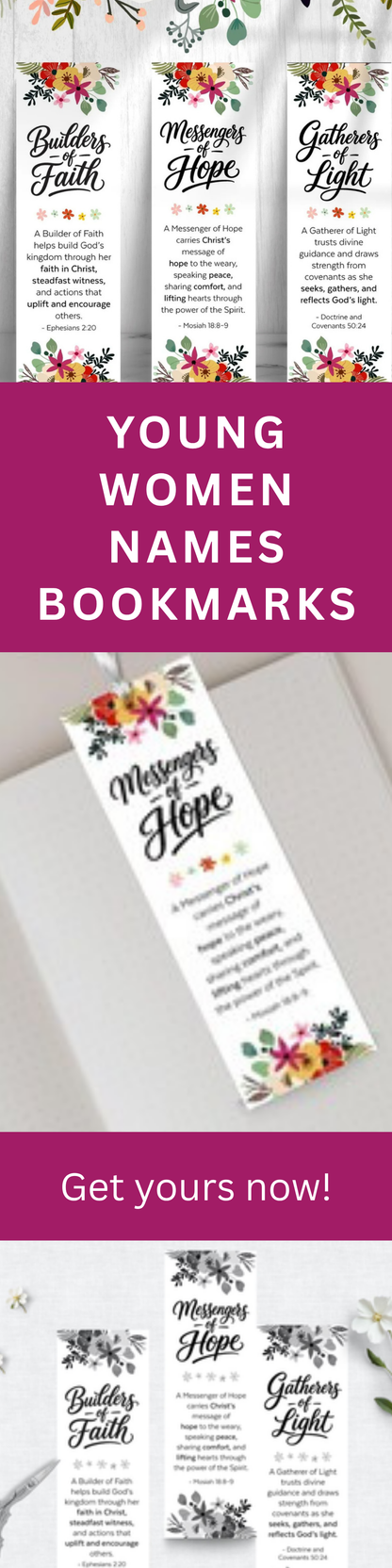 Young Women's Names Bookmarks - LDS YW Class Names