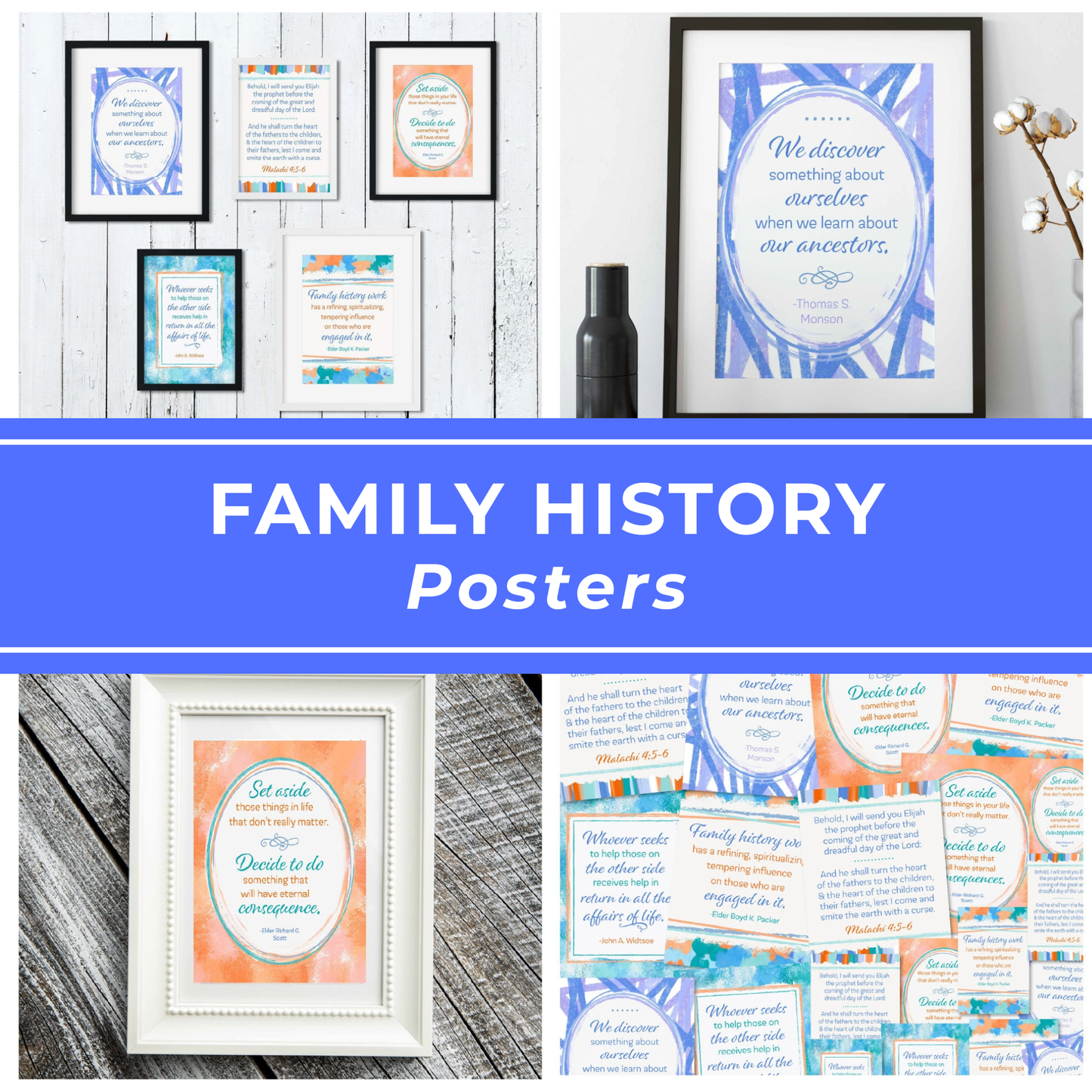 Genealogy Quote Printable Collection Digital Download Teaching Materials Perfect Lesson Handout Ministry Gift Set Five Inspirational Designs Multiple Size Options Instant Access Wall Art Display Home Printing Ready Files Genealogy