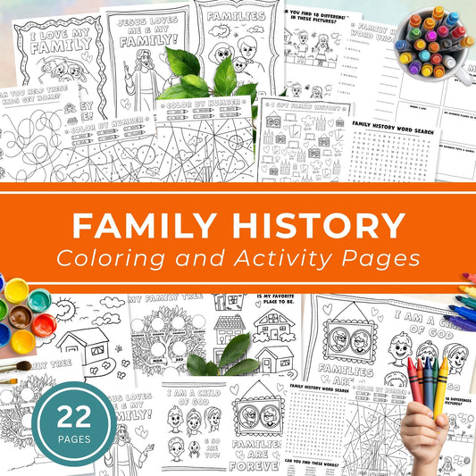 Family History Activities Kids Educational Printable Coloring Pages Genealogy Kit Children Learning Heritage Education Homeschool Curriculum Resources Instant Download PDF Worksheets Family Tree Templates Interactive Lessons Sunday School