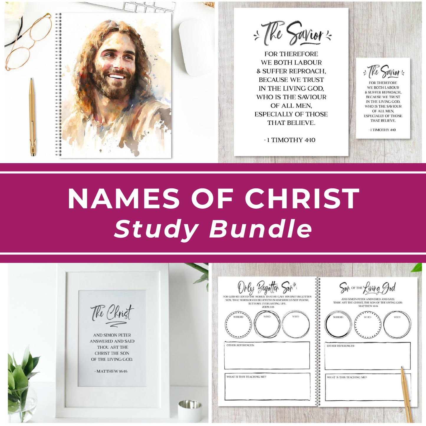 Names Of Jesus Study Bundle Complete Christian Devotional Journal Set With Printable Poster Collection Scripture Meditation Guide Faith Journaling Space Daily Prayer Companion Spiritual Growth Tool Perfect Christian Gift Set Inspirational