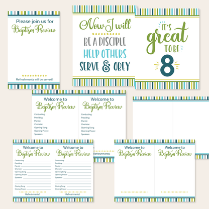 Printable Baptism Invitation Kit LDS Preview Event Package Eight Year Old Celebration Materials Complete Digital Download Bundle Church Decoration Set Gift Tags Collection Blank Program Design Primary Activity Planning Customizable