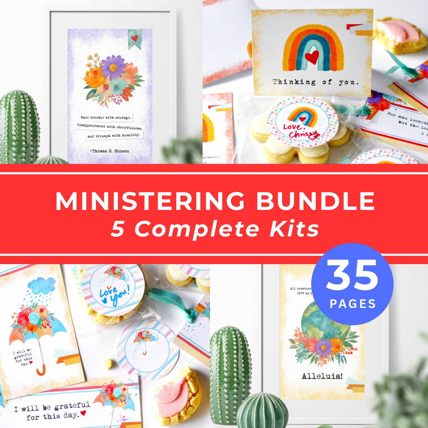 Digital Download Bundle Printable Collection LDS Church Gift Set Instant Access Files Complete Kit Gift Tags Thank You Cards Thinking Of You Notes Bookmarks Phone Wallpapers Multiple Print Sizes Faith Based Design Scripture Quotes