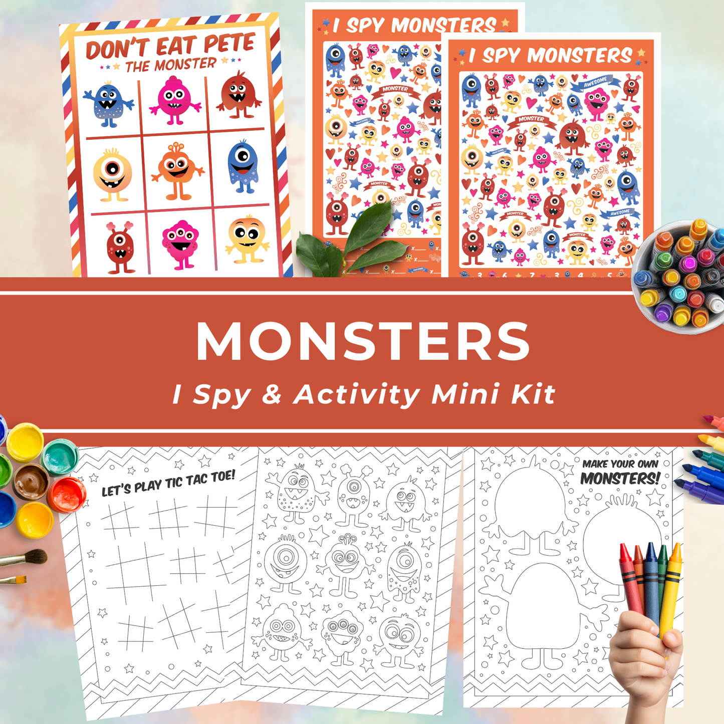 Monster Coloring Page – Printable Party Activity with I Spy Game