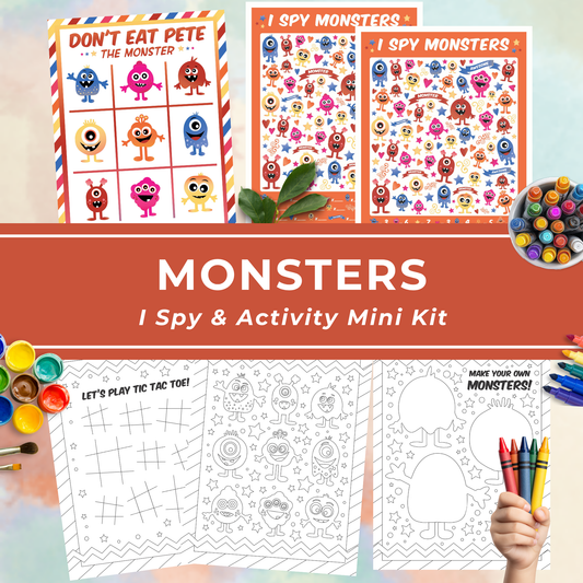 Monster Coloring Page – Printable Party Activity with I Spy Game